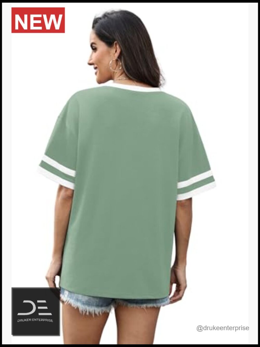 Loose Fit Short Sleeve V-Neck T-Shirt Color Block Summer Top S-4XL - Picture 5 of 7